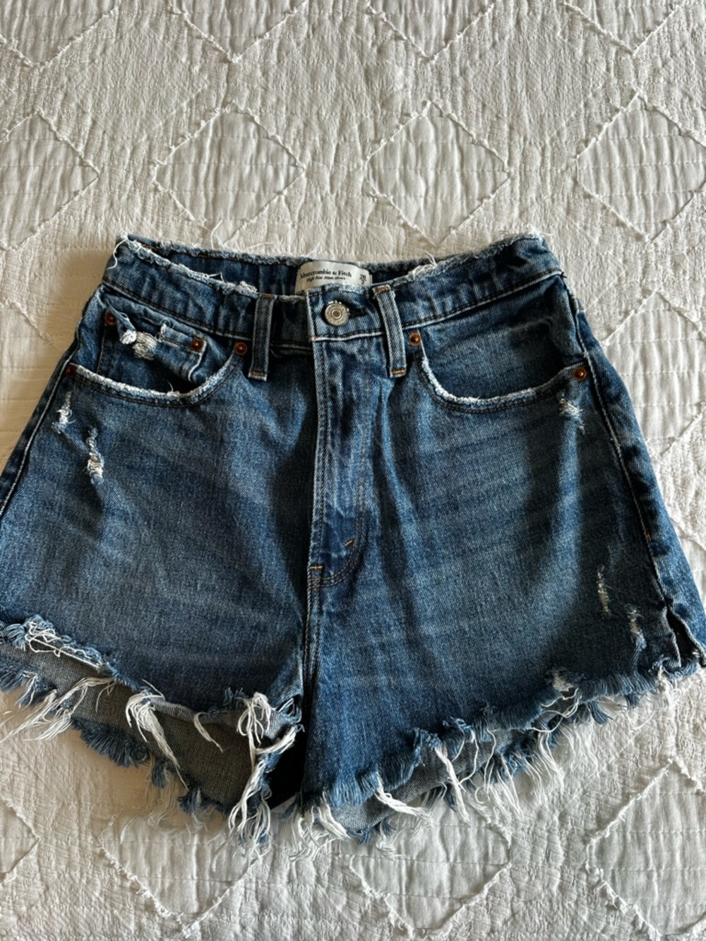 Abercrombie High-Rise Distressed Denim Shorts - Blue